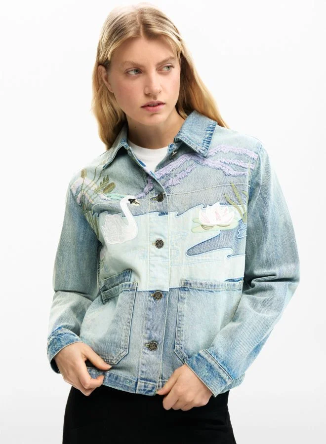 Desigual Blue Denim Patch Jacket for Women | Best Price UAE